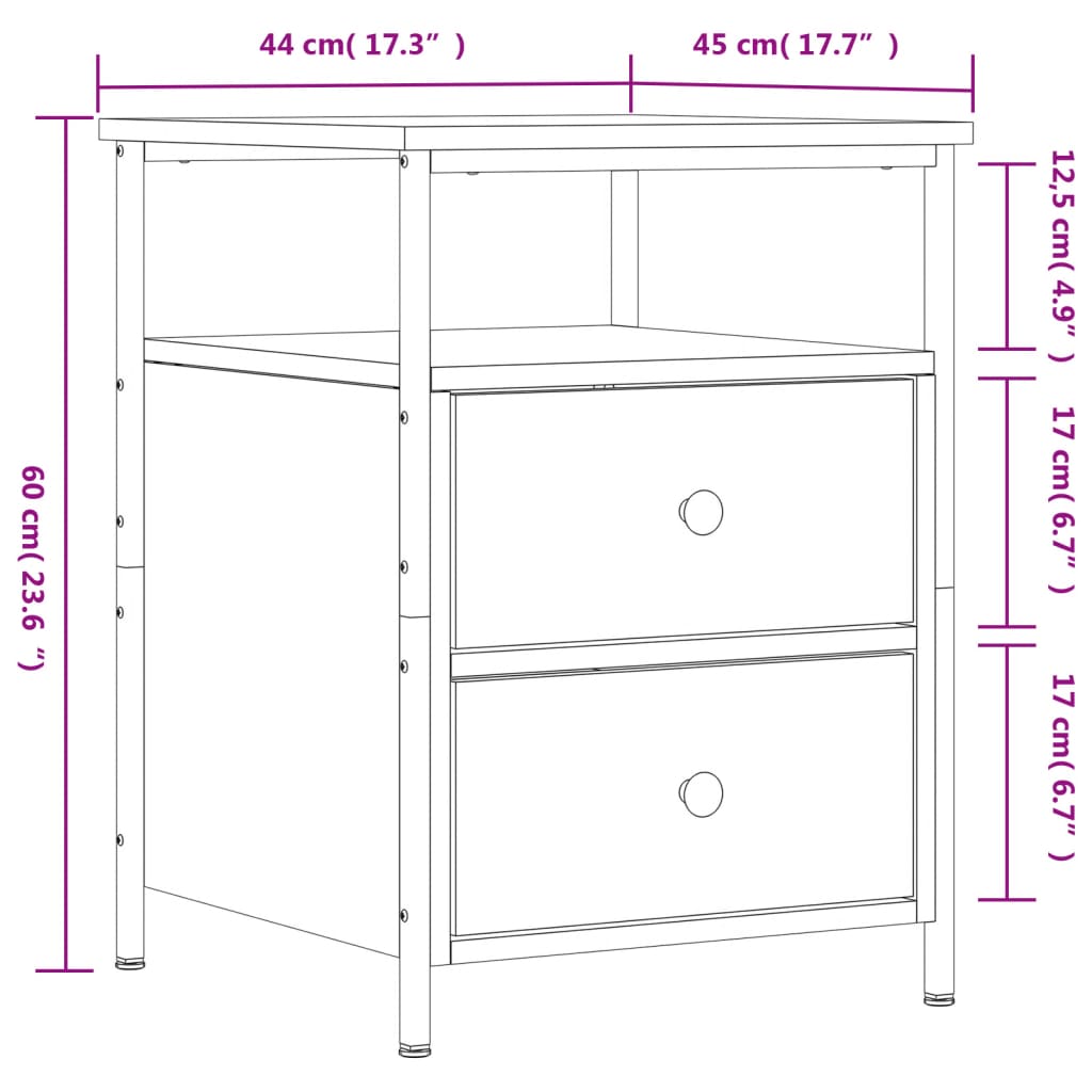 sengeborde 2 stk. 44x45x60 cm konstrueret træ sonoma-eg