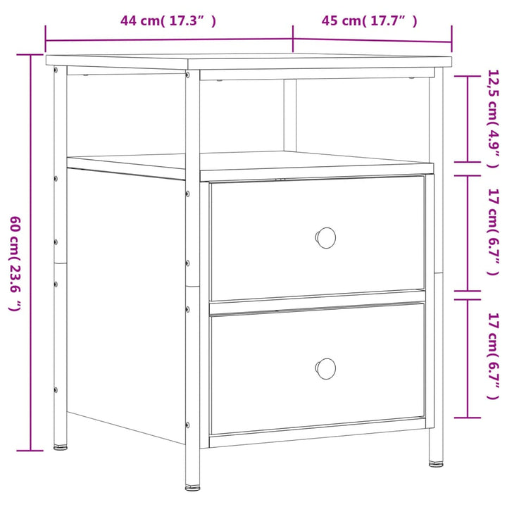 sengeborde 2 stk. 44x45x60 cm konstrueret træ sonoma-eg