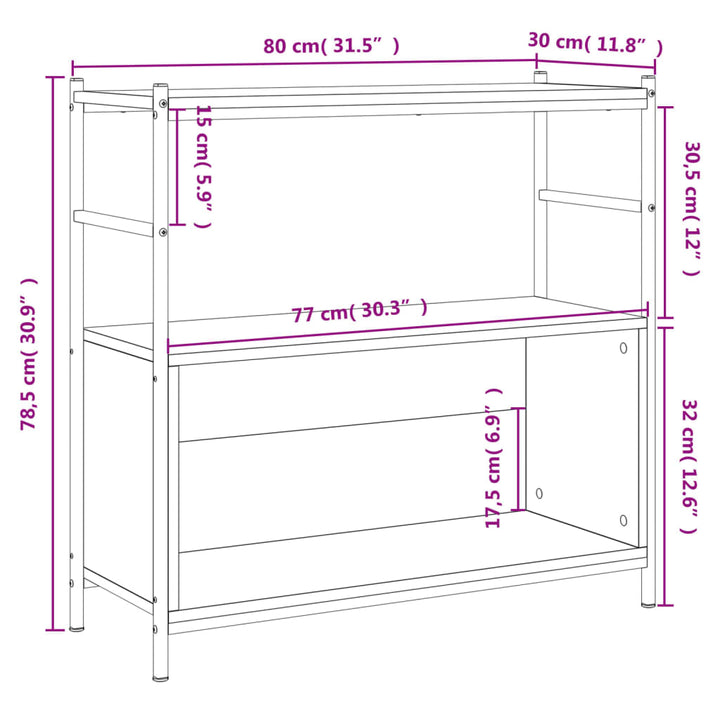 bogreol 80x30x78,5 cm konstrueret træ og jern sort