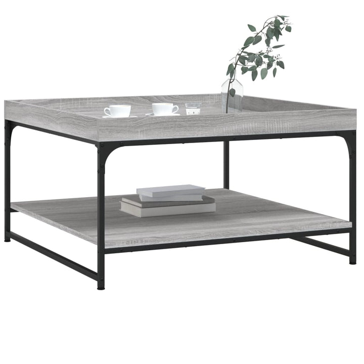 sofabord 80x80x45 cm konstrueret træ og jern grå sonoma-eg