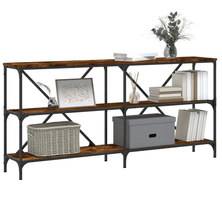 konsolbord 160x30x75 cm konstrueret træ og jern røget sonoma-eg