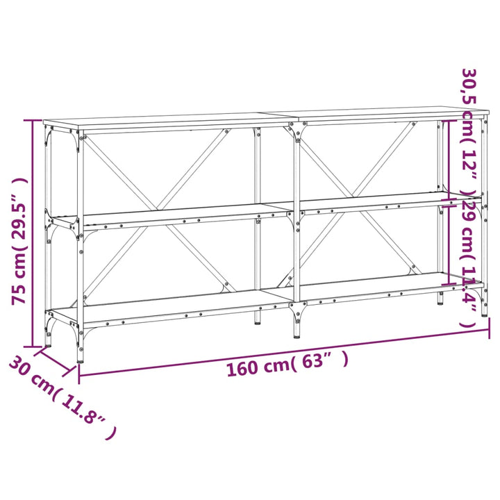 konsolbord 160x30x75 cm konstrueret træ og jern røget sonoma-eg