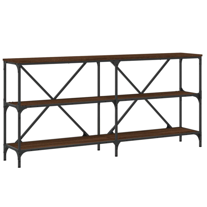 konsolbord 160x30x75 cm konstrueret træ og jern brunt egetræ
