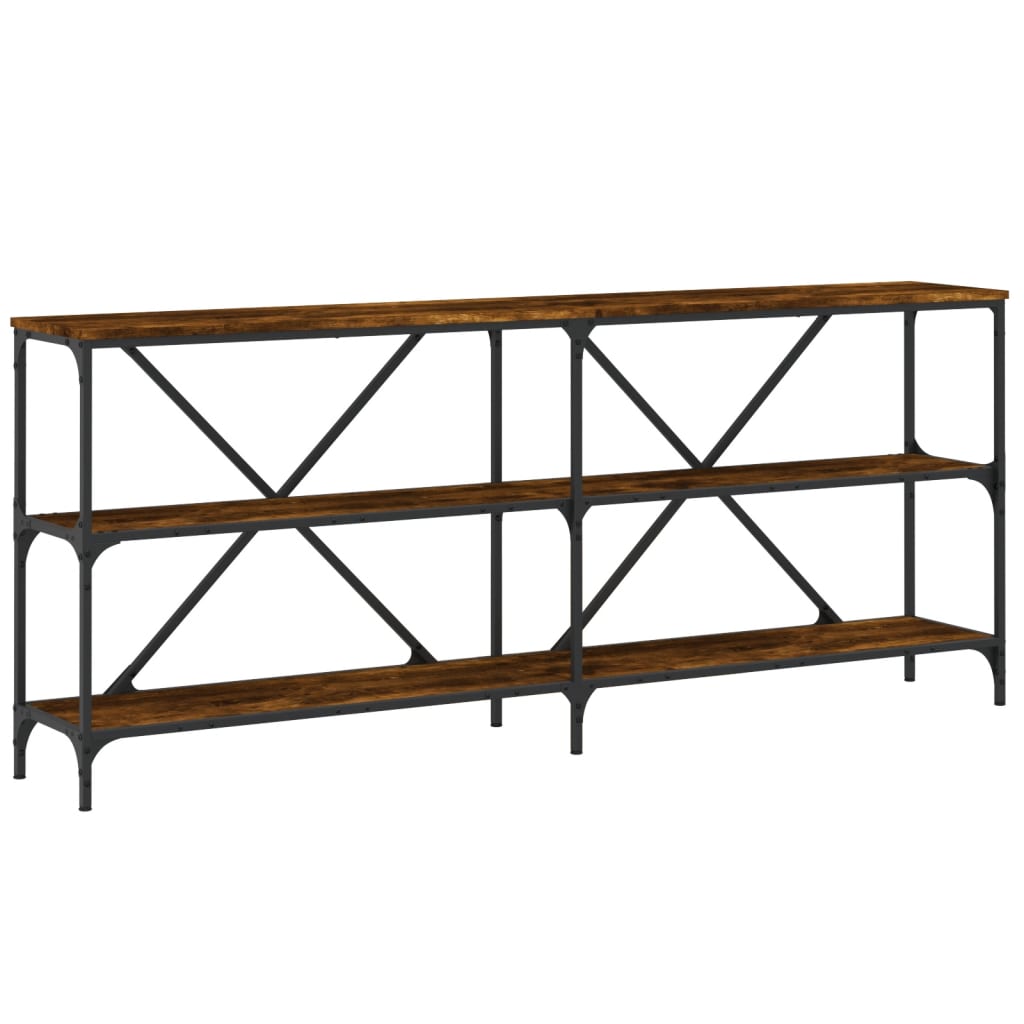 konsolbord 180x30x75 cm konstrueret træ og jern røget sonoma-eg
