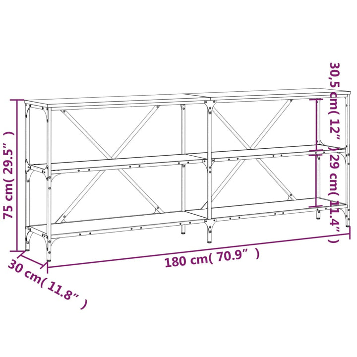 konsolbord 180x30x75 cm konstrueret træ og jern grå sonoma-eg