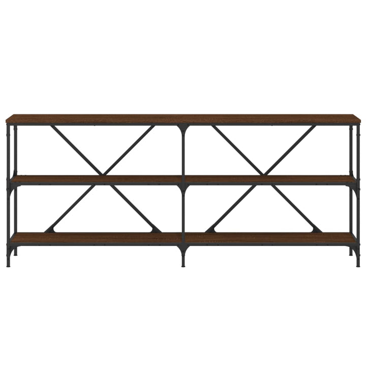konsolbord 180x30x75 cm konstrueret træ og jern brunt egetræ