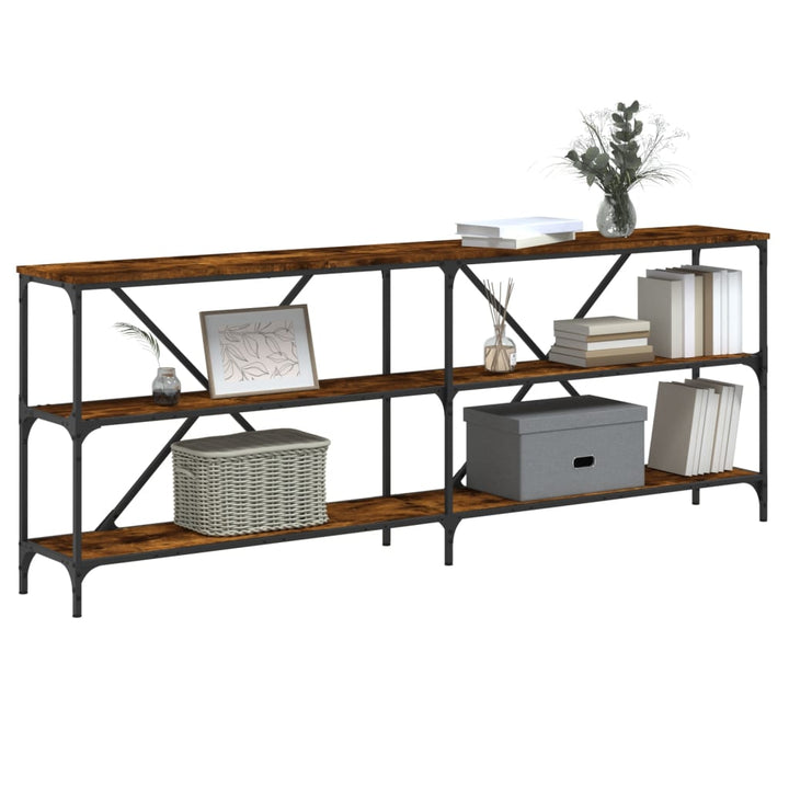konsolbord 200x30x75 cm konstrueret træ og jern røget sonoma-eg