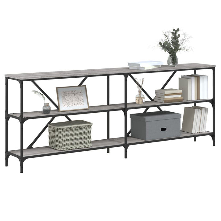 konsolbord 200x30x75 cm konstrueret træ og jern grå sonoma-eg