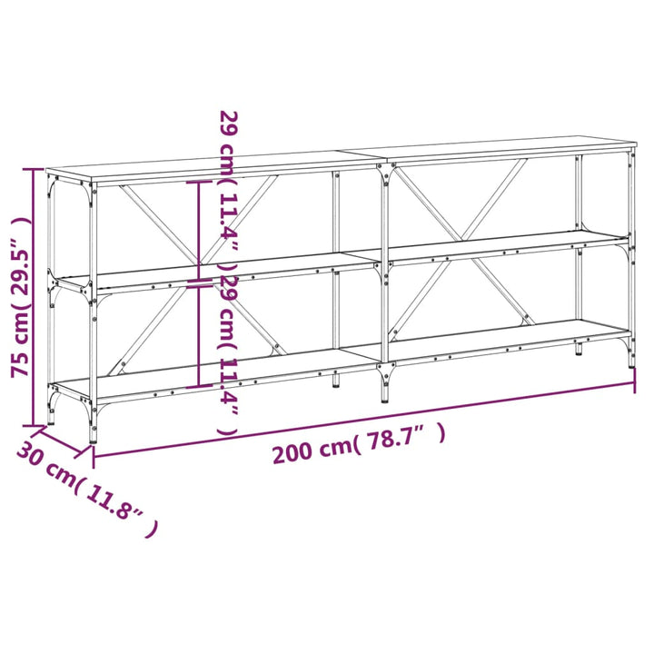 konsolbord 200x30x75 cm konstrueret træ og jern grå sonoma-eg