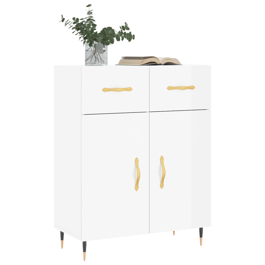skænk 69,5x34x90 cm konstrueret træ hvid højglans
