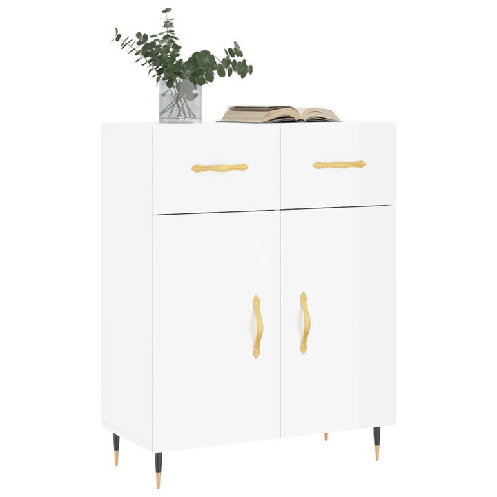 skænk 69,5x34x90 cm konstrueret træ hvid højglans