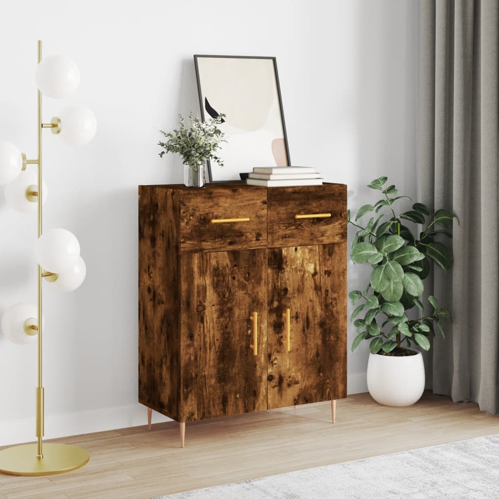 skænk 69,5x34x90 cm konstrueret træ røget egetræsfarve