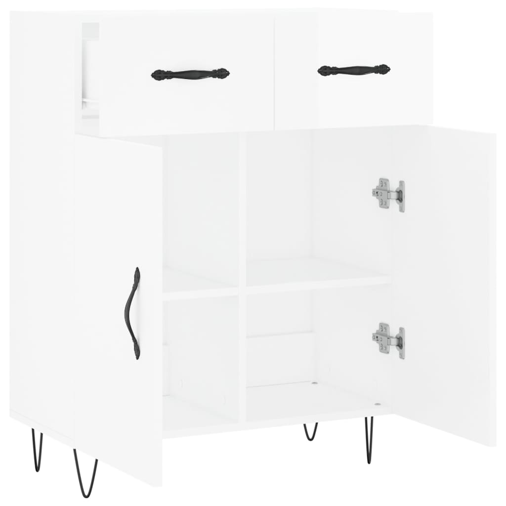 skænk 69,5x34x90 cm konstrueret træ hvid højglans