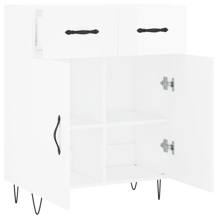 skænk 69,5x34x90 cm konstrueret træ hvid højglans