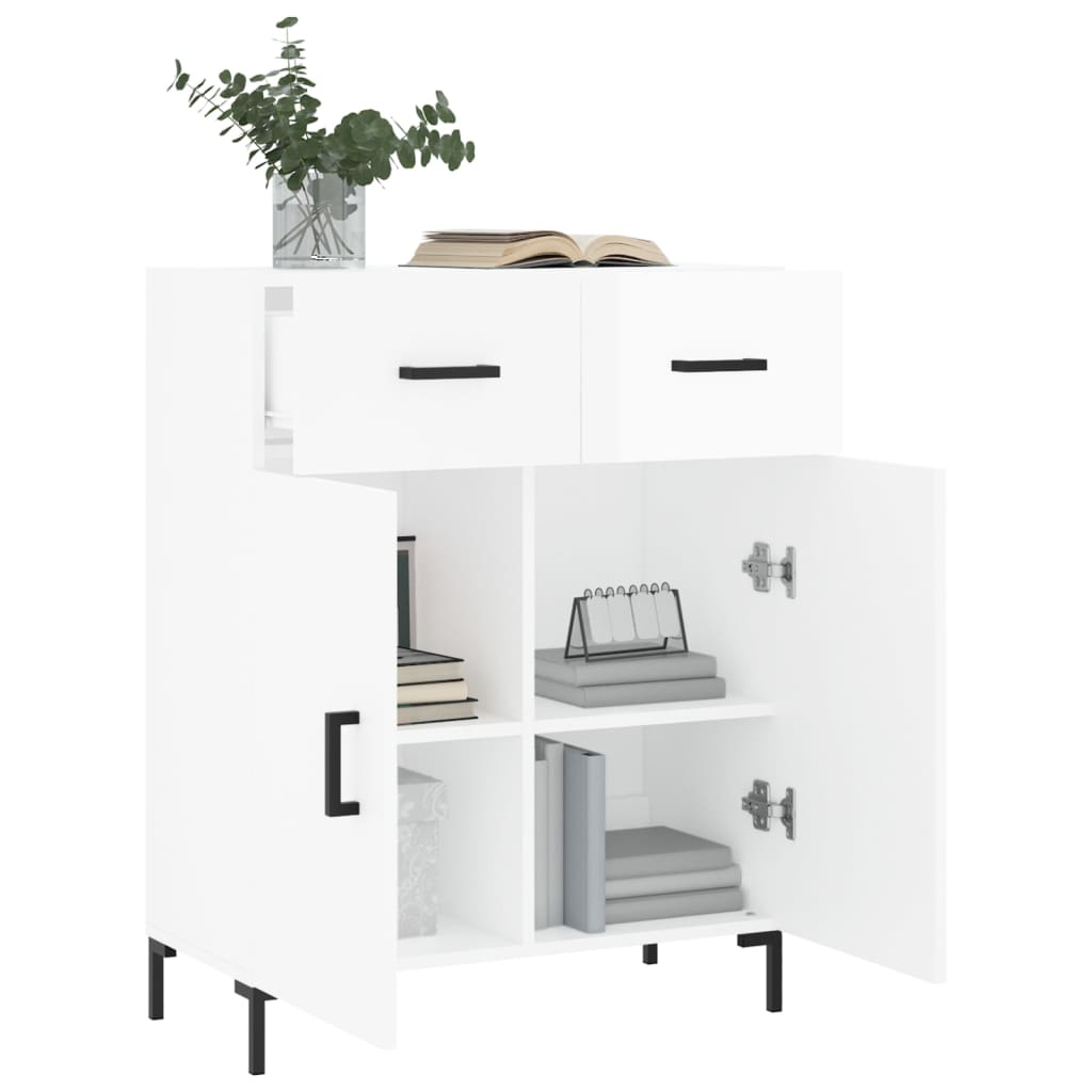 skænk 69,5x34x90 cm konstrueret træ hvid højglans