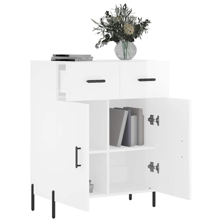 skænk 69,5x34x90 cm konstrueret træ hvid højglans