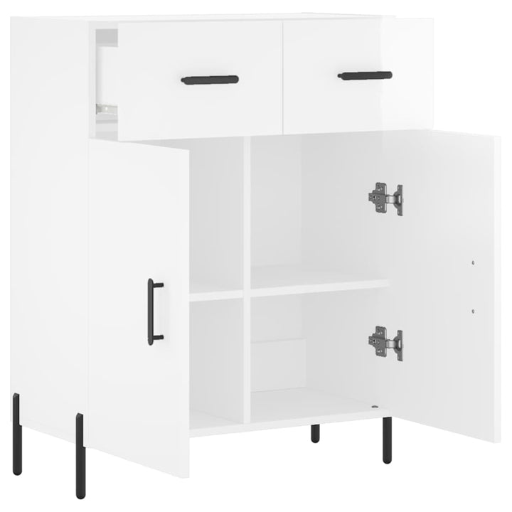 skænk 69,5x34x90 cm konstrueret træ hvid højglans