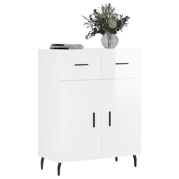 skænk 69,5x34x90 cm konstrueret træ hvid højglans