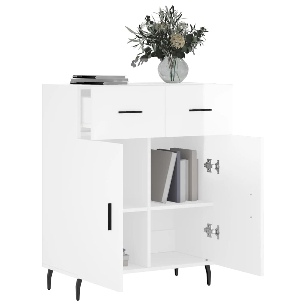 skænk 69,5x34x90 cm konstrueret træ hvid højglans