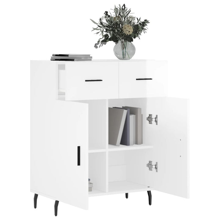 skænk 69,5x34x90 cm konstrueret træ hvid højglans