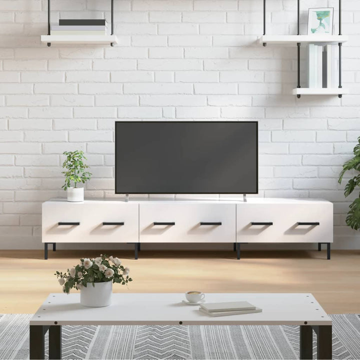 tv-bord 150x36x30 cm konstrueret træ hvid højglans