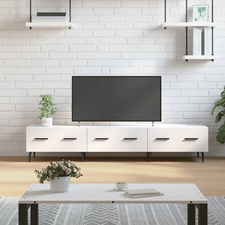 tv-bord 150x36x30 cm konstrueret træ hvid højglans