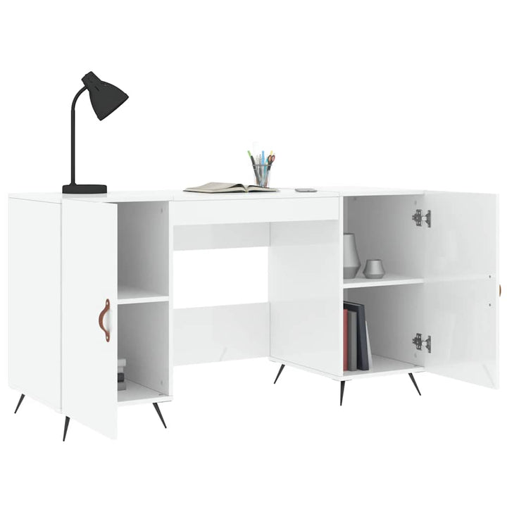 skrivebord 140x50x75 cm konstrueret træ hvid højglans