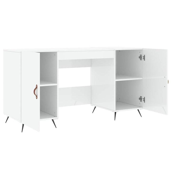 skrivebord 140x50x75 cm konstrueret træ hvid højglans