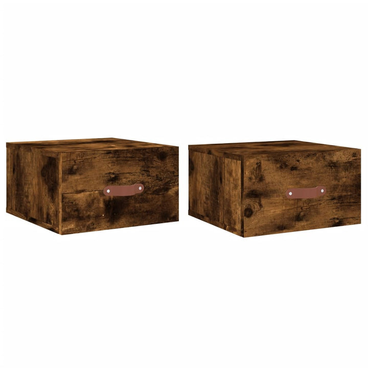 væghængte sengeborde 2 stk. 35x35x20 cm røget egetræsfarve