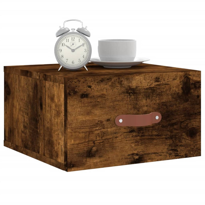 væghængte sengeborde 2 stk. 35x35x20 cm røget egetræsfarve