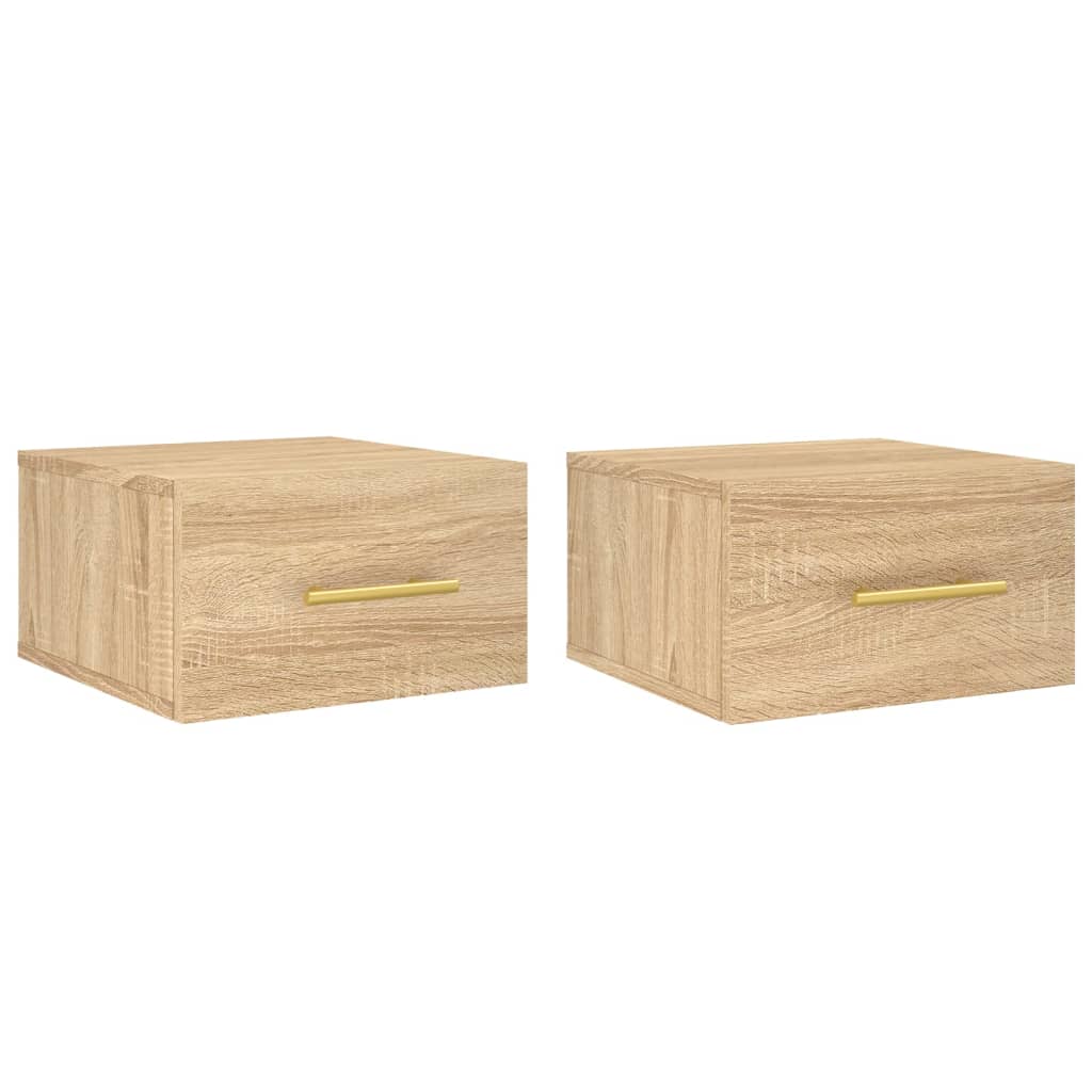 væghængte sengeborde 2 stk. 35x35x20 cm sonoma-eg