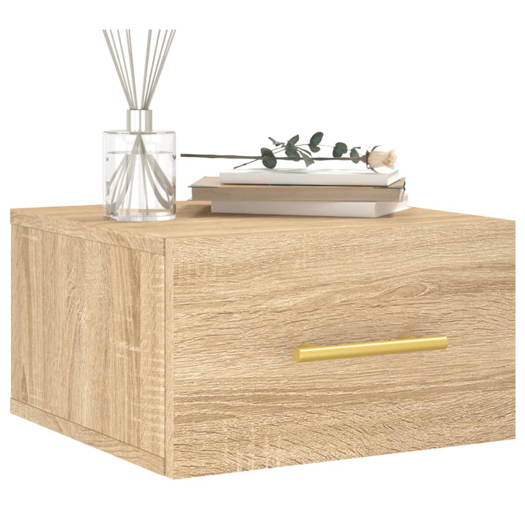 væghængte sengeborde 2 stk. 35x35x20 cm sonoma-eg