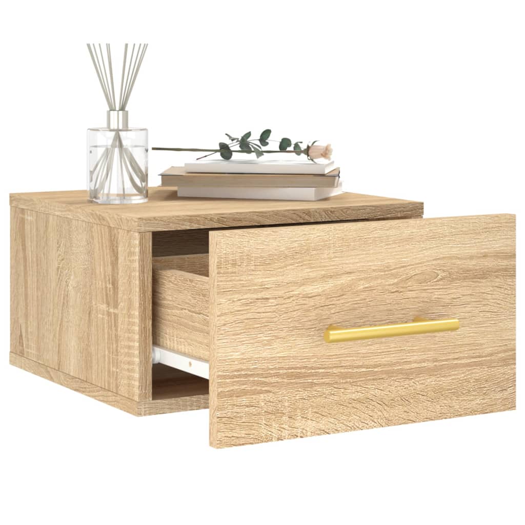 væghængte sengeborde 2 stk. 35x35x20 cm sonoma-eg