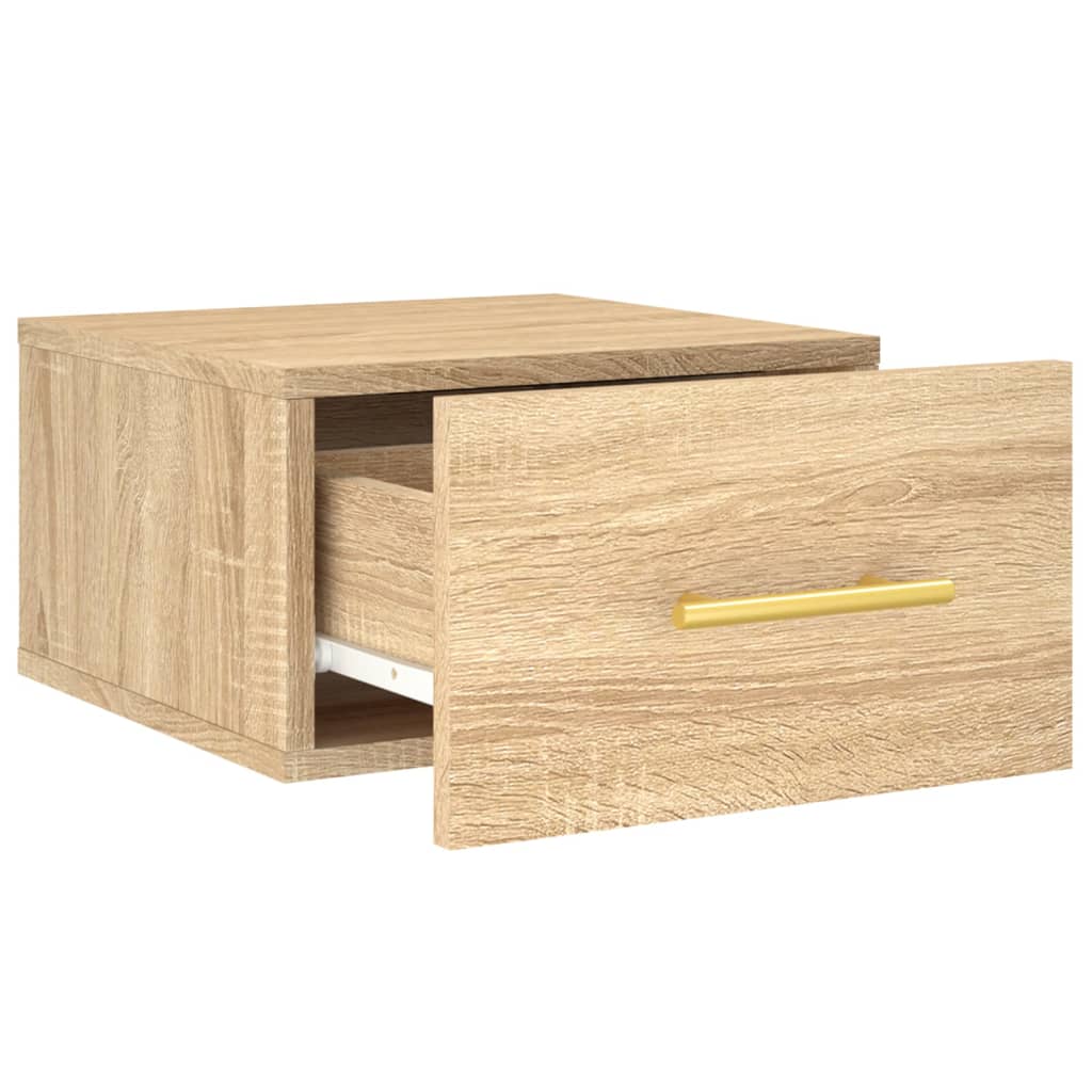 væghængte sengeborde 2 stk. 35x35x20 cm sonoma-eg