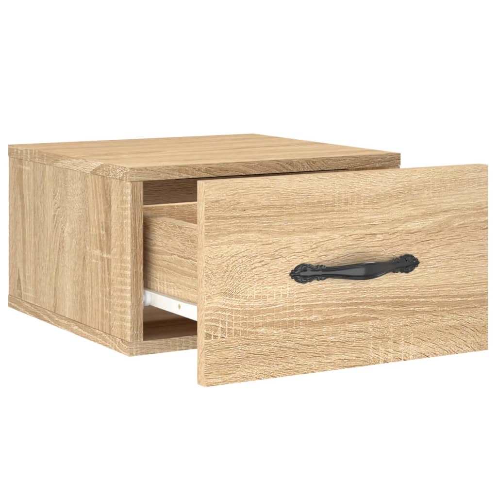 væghængte sengeborde 2 stk. 35x35x20 cm sonoma-eg