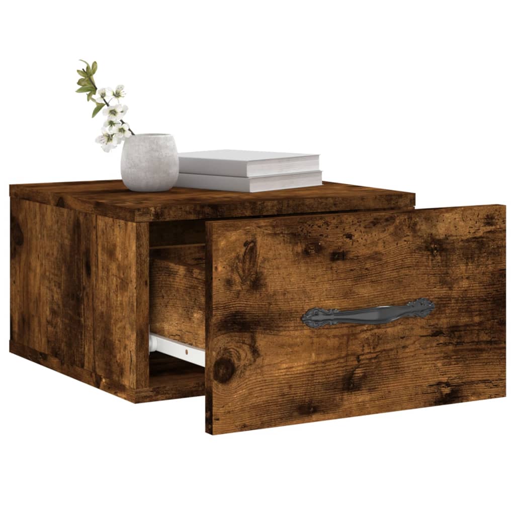 væghængt sengebord 35x35x20 cm røget egetræsfarve