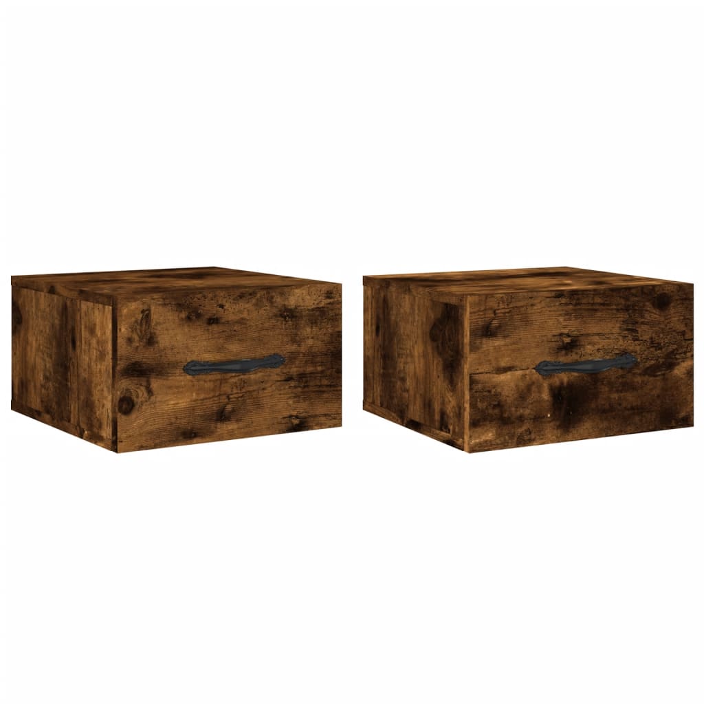 væghængte sengeborde 2 stk. 35x35x20 cm røget egetræsfarve