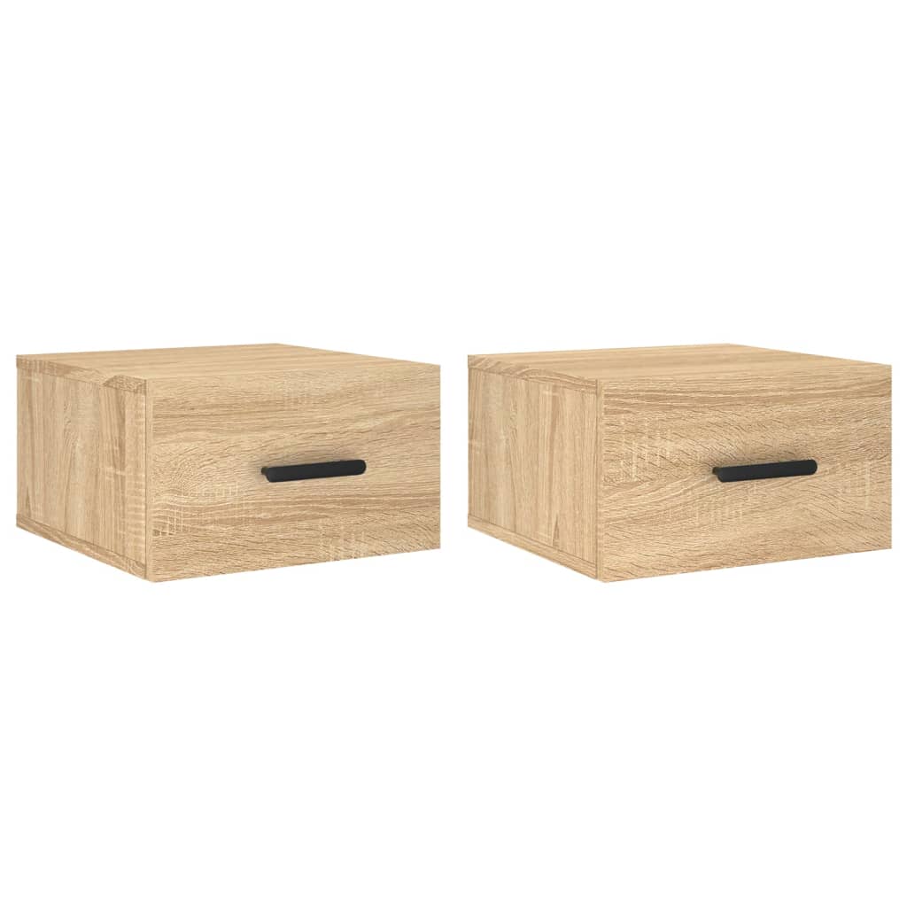 væghængte sengeborde 2 stk. 35x35x20 cm sonoma-eg