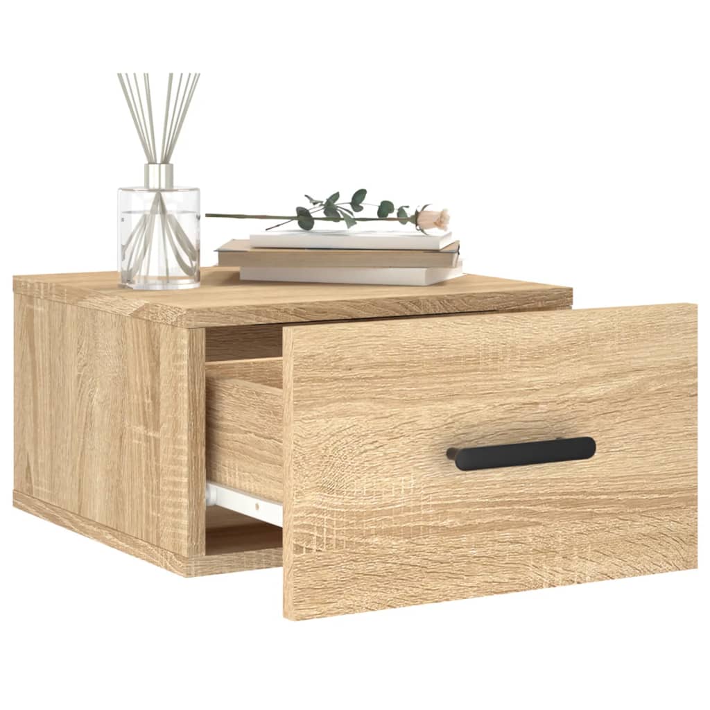 væghængte sengeborde 2 stk. 35x35x20 cm sonoma-eg