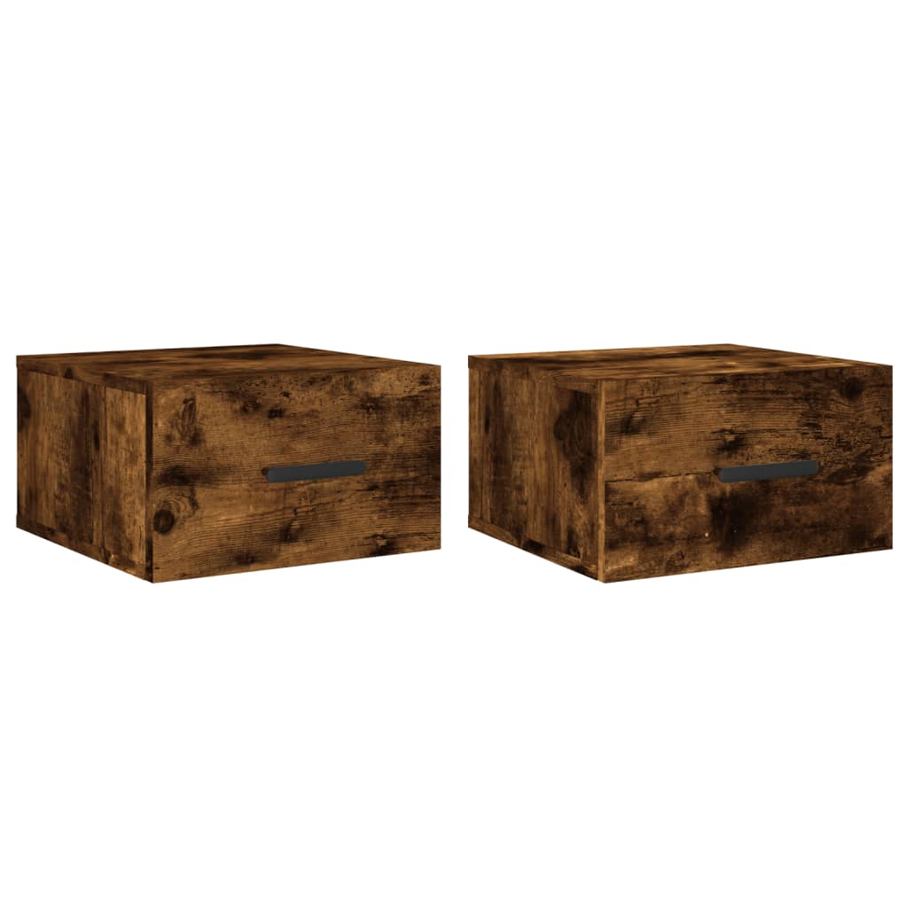 væghængte sengeborde 2 stk. 35x35x20 cm røget egetræsfarve