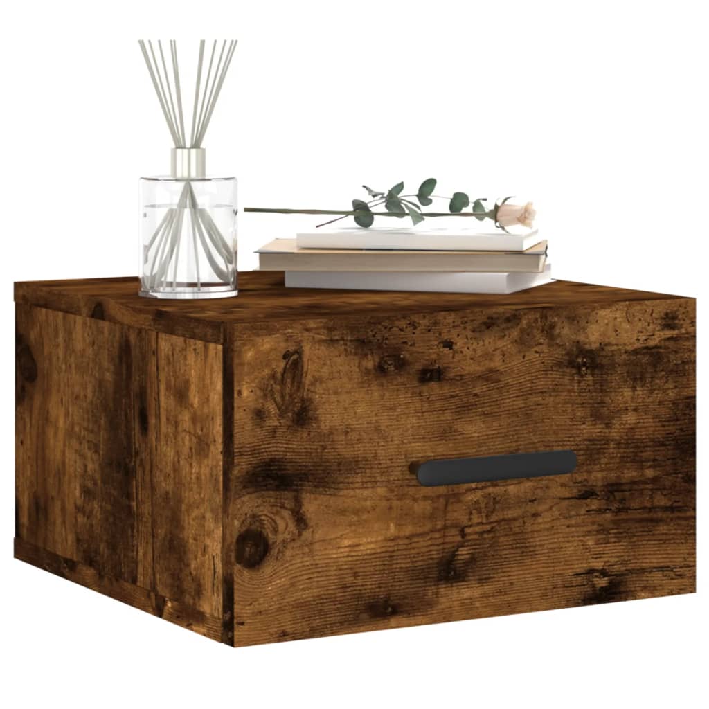 væghængte sengeborde 2 stk. 35x35x20 cm røget egetræsfarve