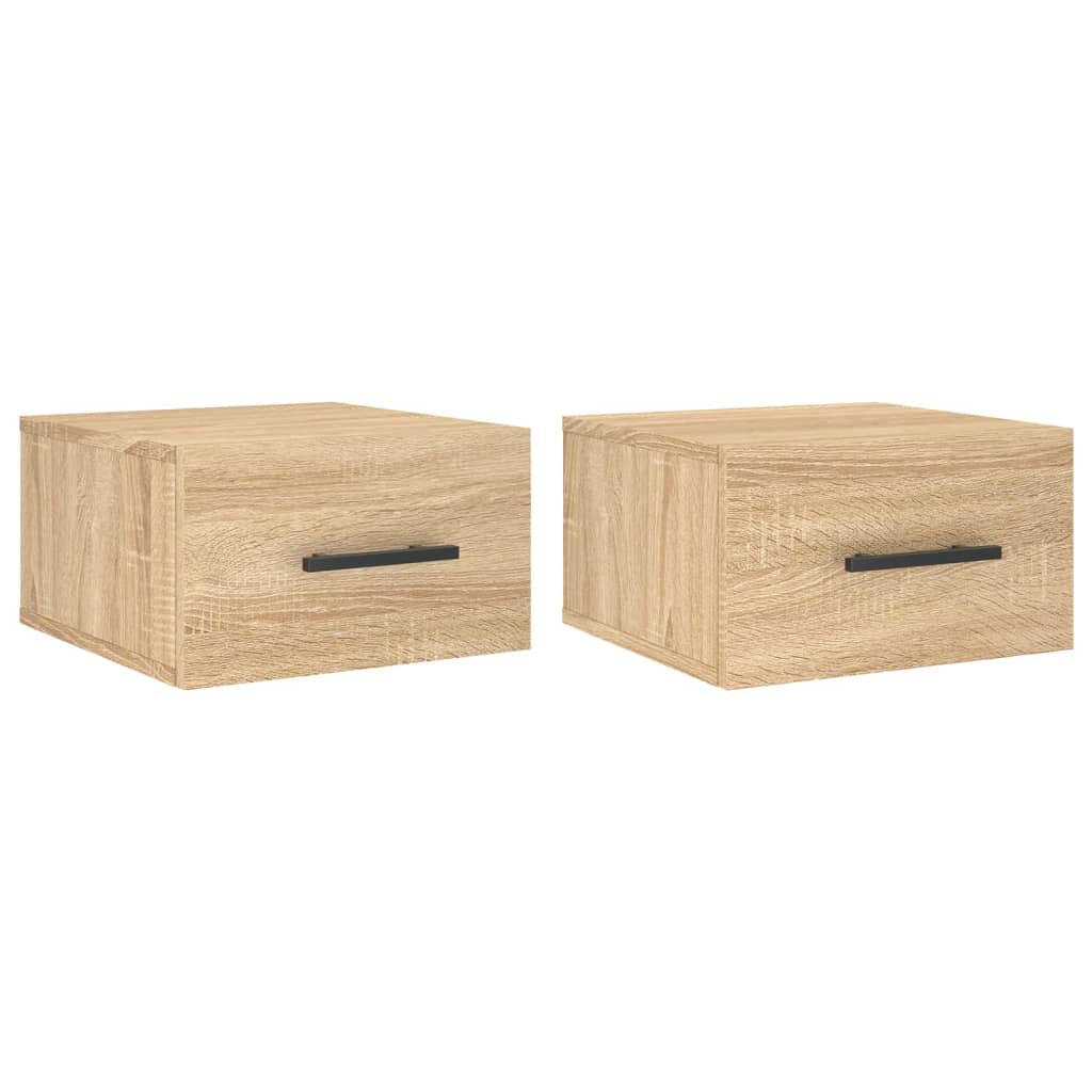 væghængte sengeborde 2 stk. 35x35x20 cm sonoma-eg