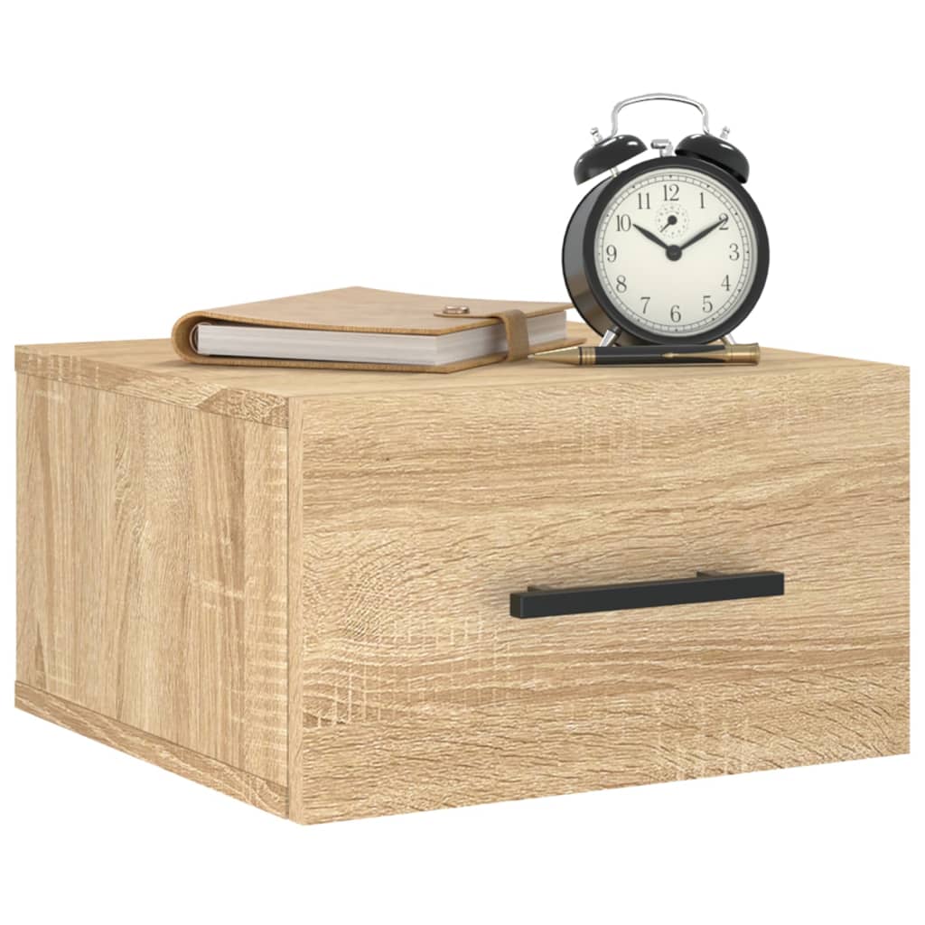 væghængte sengeborde 2 stk. 35x35x20 cm sonoma-eg