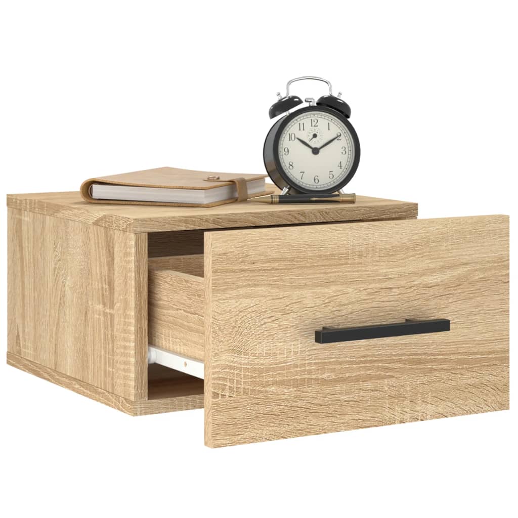 væghængte sengeborde 2 stk. 35x35x20 cm sonoma-eg