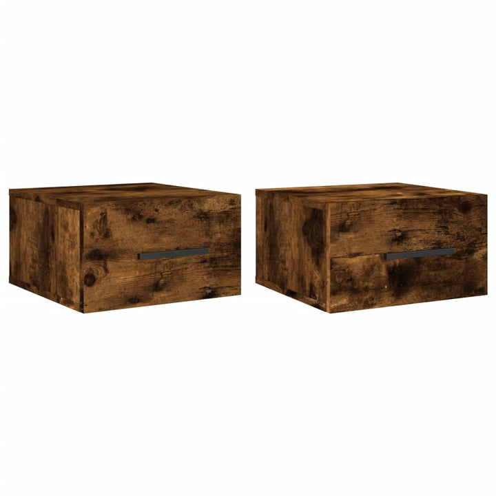 væghængte sengeborde 2 stk. 35x35x20 cm røget egetræsfarve