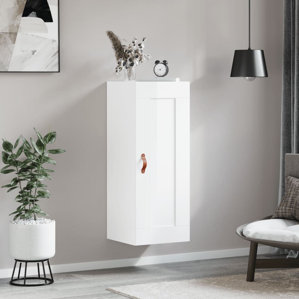 vægskab 34,5x34x90 cm konstrueret træ hvid højglans