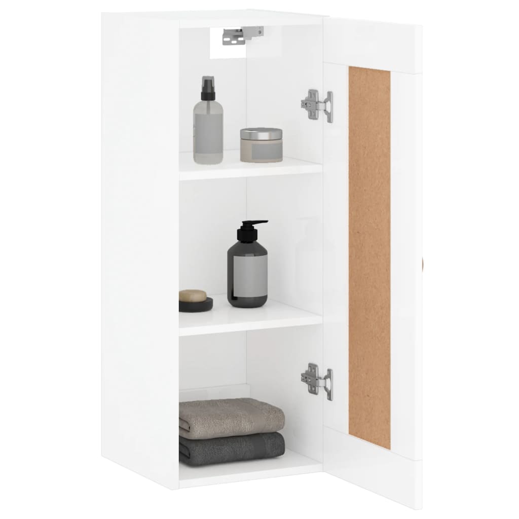 vægskab 34,5x34x90 cm konstrueret træ hvid højglans