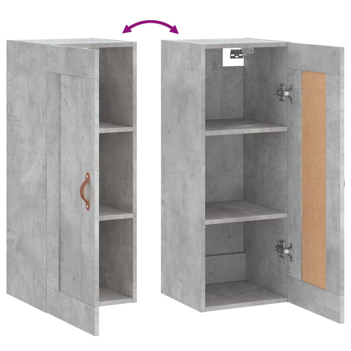 vægskab 34,5x34x90 cm konstrueret træ betongrå