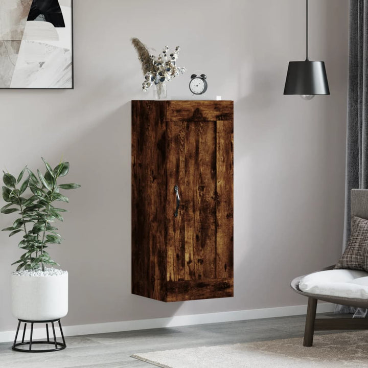 vægskab 34,5x34x90 cm konstrueret træ røget egetræsfarve