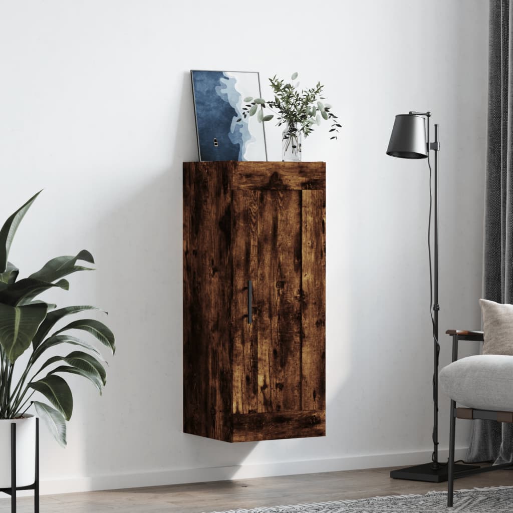 vægskab 34,5x34x90 cm konstrueret træ røget egetræsfarve